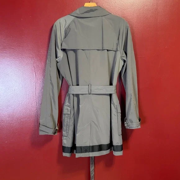 Tommy Hilfiger Belted Trench Coat Size L Grey Classic Sleek Minimalist - Picture 2 of 7